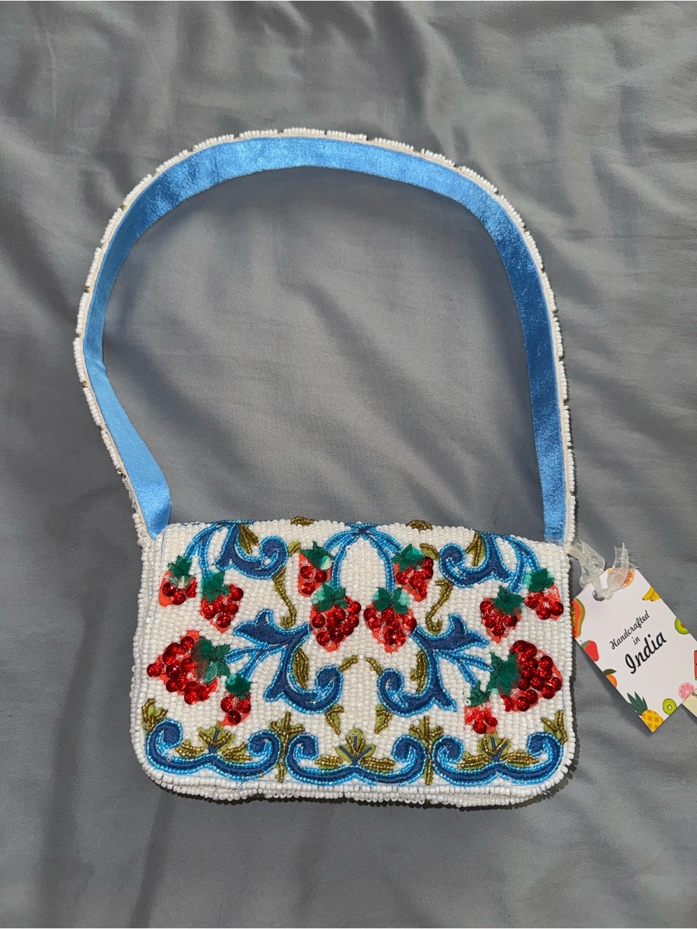 Beaded Shoulder Bag with Strawberry Design Handmade in India New with Tags